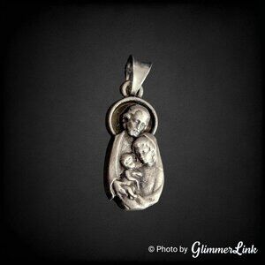 Vintage Holy Family Silver Plated Pendant - Jerusalem Religious Souvenir Jewelry